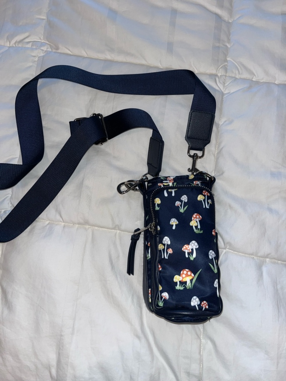 Navy Mushroom Print Crossbody Phone/ water Pouch- Like New